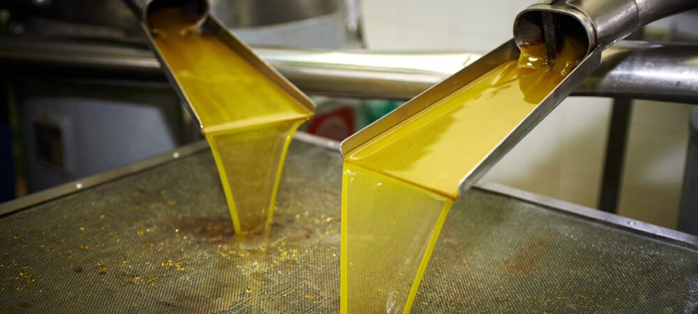 Fresh,Oil,Flowing,In,The,Bin,After,Processing,At,The